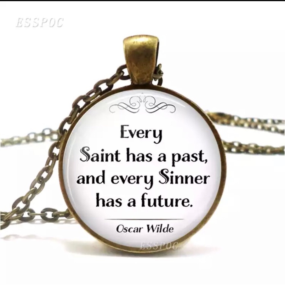 Saint and sinner copper bronze dome vintage expression necklace pendant